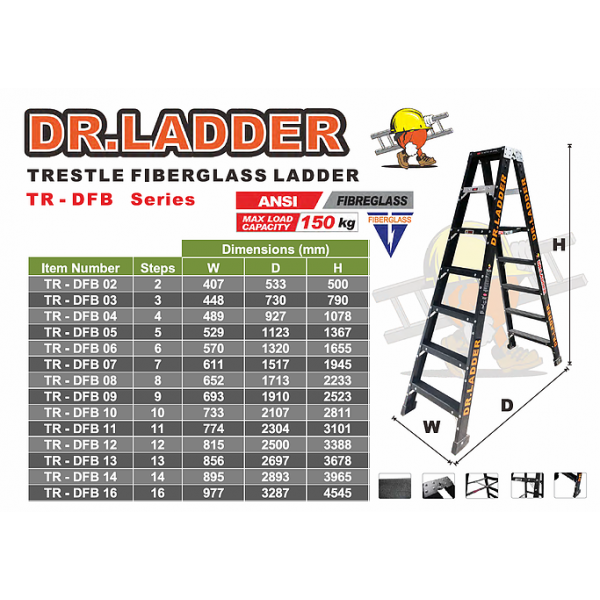 Dr.Ladder A字黑色纖維梯（TR-DFB）